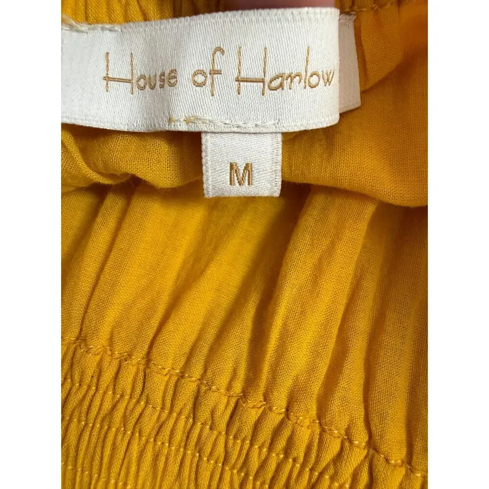 House Of Harlow 1960 Eyelet Tiered Maxi Skirt Size Medium Pull On Mustard Boho - Picture 9 of 11